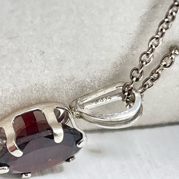New! Sterling Necklace & Garnet Pendant 1.80 Carat - Picture 3 of 7